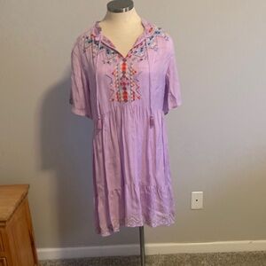 Johnny Was Lavender Embroidered Dress